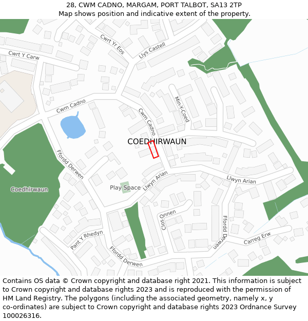 28, CWM CADNO, MARGAM, PORT TALBOT, SA13 2TP: Location map and indicative extent of plot