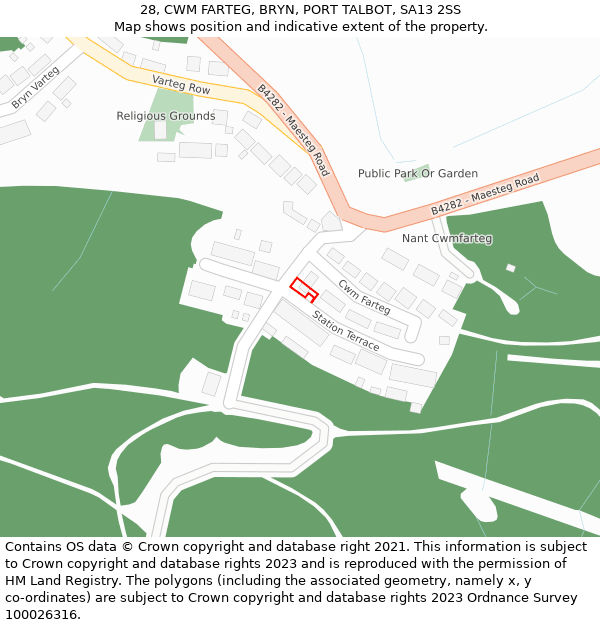 28, CWM FARTEG, BRYN, PORT TALBOT, SA13 2SS: Location map and indicative extent of plot