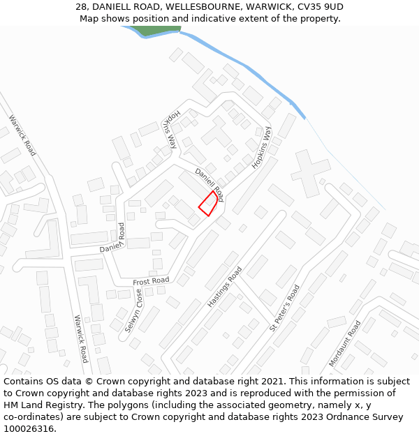 28, DANIELL ROAD, WELLESBOURNE, WARWICK, CV35 9UD: Location map and indicative extent of plot