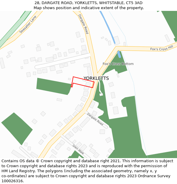 28, DARGATE ROAD, YORKLETTS, WHITSTABLE, CT5 3AD: Location map and indicative extent of plot