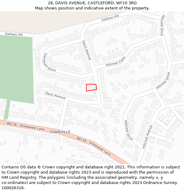 28, DAVIS AVENUE, CASTLEFORD, WF10 3RG: Location map and indicative extent of plot