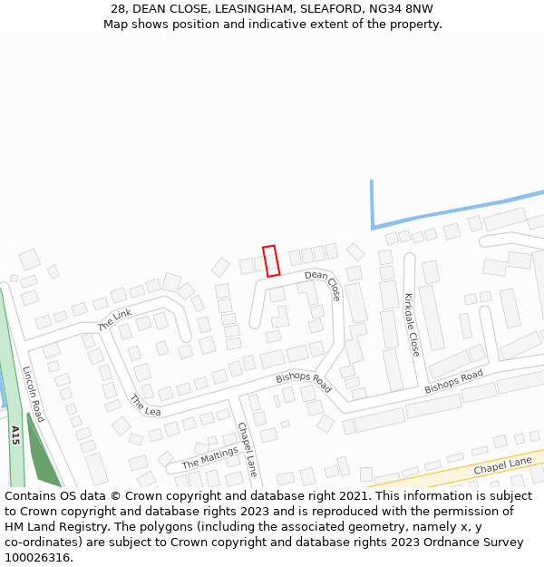 28, DEAN CLOSE, LEASINGHAM, SLEAFORD, NG34 8NW: Location map and indicative extent of plot