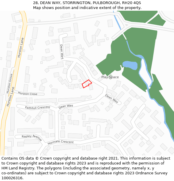 28, DEAN WAY, STORRINGTON, PULBOROUGH, RH20 4QS: Location map and indicative extent of plot