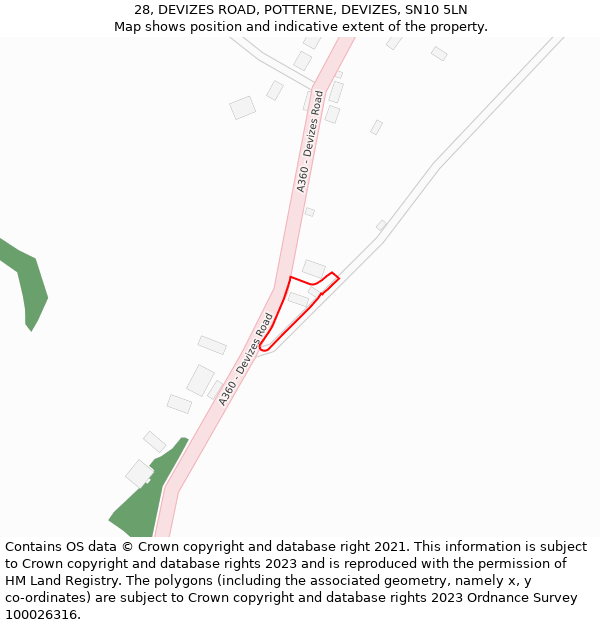 28, DEVIZES ROAD, POTTERNE, DEVIZES, SN10 5LN: Location map and indicative extent of plot