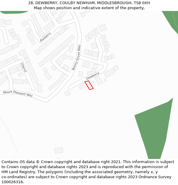 28, DEWBERRY, COULBY NEWHAM, MIDDLESBROUGH, TS8 0XH: Location map and indicative extent of plot