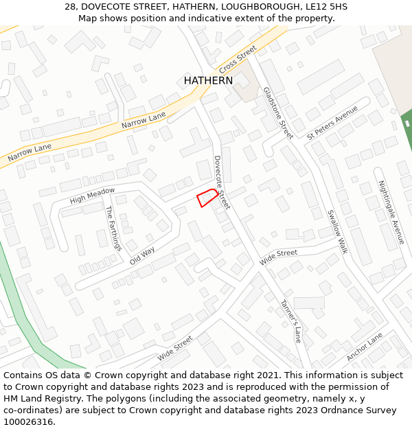 28, DOVECOTE STREET, HATHERN, LOUGHBOROUGH, LE12 5HS: Location map and indicative extent of plot