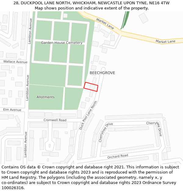 28, DUCKPOOL LANE NORTH, WHICKHAM, NEWCASTLE UPON TYNE, NE16 4TW: Location map and indicative extent of plot