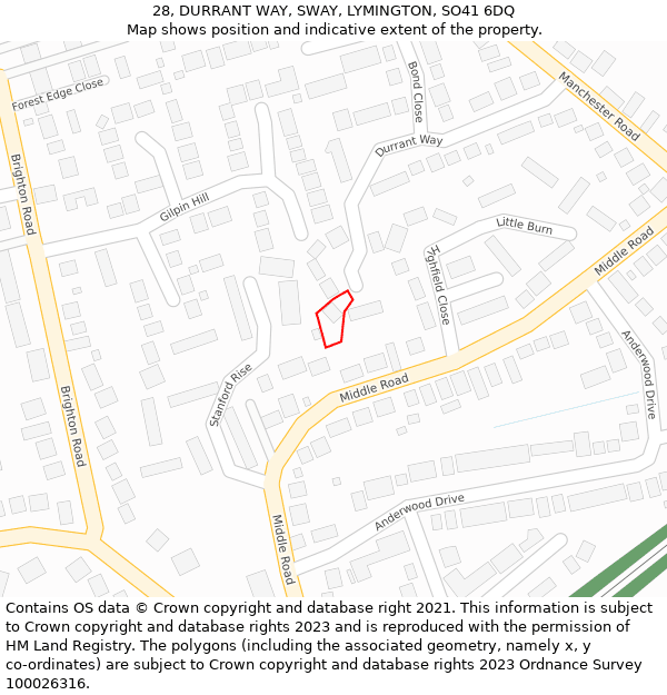 28, DURRANT WAY, SWAY, LYMINGTON, SO41 6DQ: Location map and indicative extent of plot