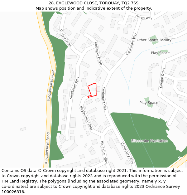 28, EAGLEWOOD CLOSE, TORQUAY, TQ2 7SS: Location map and indicative extent of plot