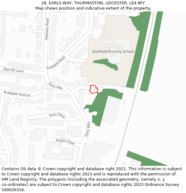 28, EARLS WAY, THURMASTON, LEICESTER, LE4 8FY: Location map and indicative extent of plot