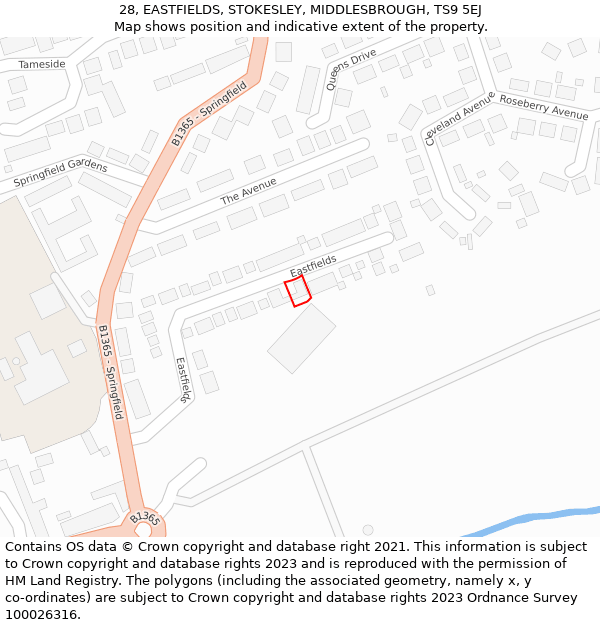 28, EASTFIELDS, STOKESLEY, MIDDLESBROUGH, TS9 5EJ: Location map and indicative extent of plot