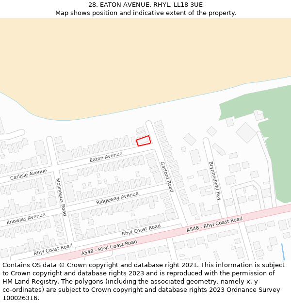 28, EATON AVENUE, RHYL, LL18 3UE: Location map and indicative extent of plot