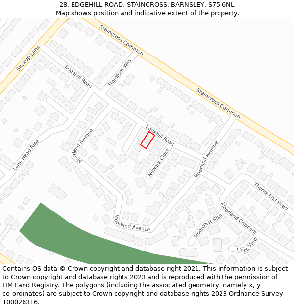 28, EDGEHILL ROAD, STAINCROSS, BARNSLEY, S75 6NL: Location map and indicative extent of plot