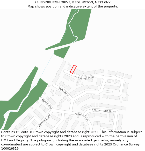 28, EDINBURGH DRIVE, BEDLINGTON, NE22 6NY: Location map and indicative extent of plot