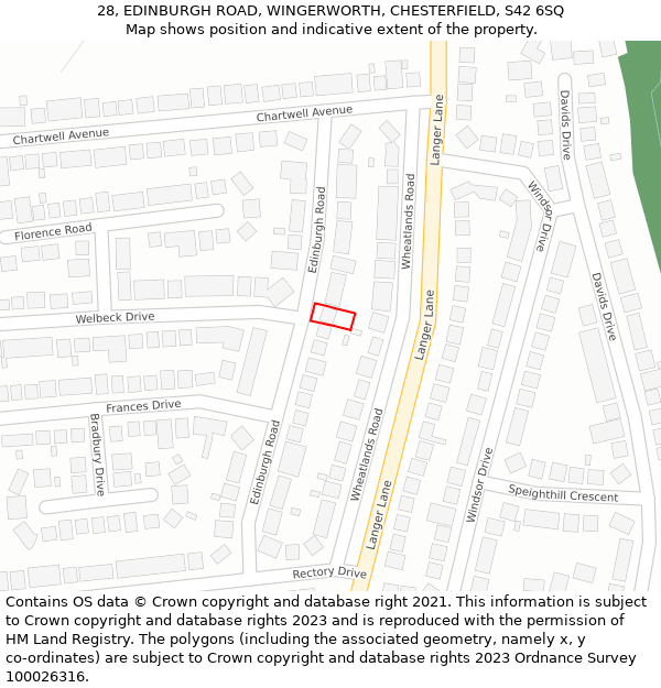 28, EDINBURGH ROAD, WINGERWORTH, CHESTERFIELD, S42 6SQ: Location map and indicative extent of plot