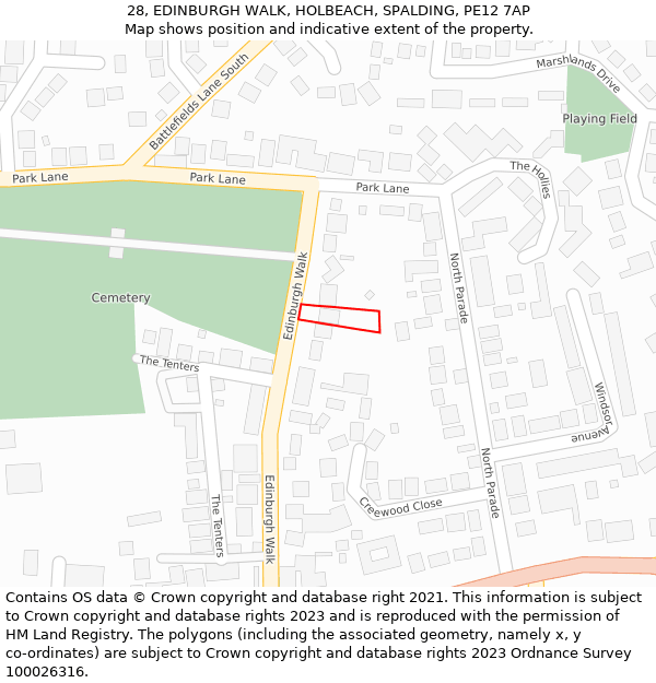 28, EDINBURGH WALK, HOLBEACH, SPALDING, PE12 7AP: Location map and indicative extent of plot