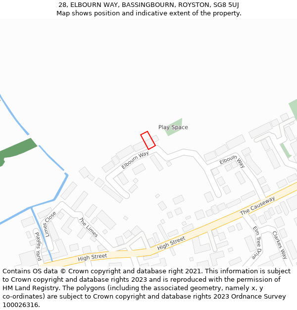 28, ELBOURN WAY, BASSINGBOURN, ROYSTON, SG8 5UJ: Location map and indicative extent of plot