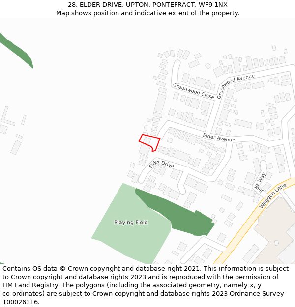 28, ELDER DRIVE, UPTON, PONTEFRACT, WF9 1NX: Location map and indicative extent of plot