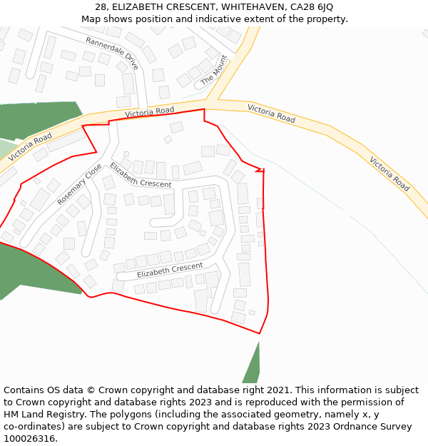 28, ELIZABETH CRESCENT, WHITEHAVEN, CA28 6JQ: Location map and indicative extent of plot