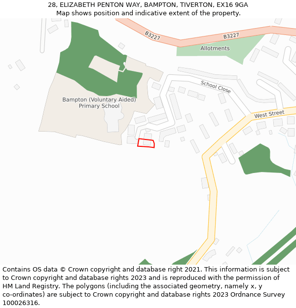 28, ELIZABETH PENTON WAY, BAMPTON, TIVERTON, EX16 9GA: Location map and indicative extent of plot