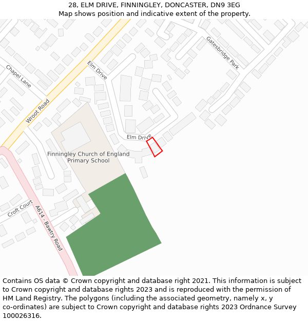 28, ELM DRIVE, FINNINGLEY, DONCASTER, DN9 3EG: Location map and indicative extent of plot