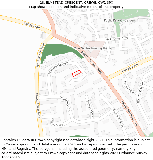 28, ELMSTEAD CRESCENT, CREWE, CW1 3PX: Location map and indicative extent of plot