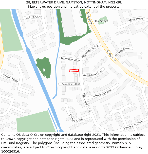 28, ELTERWATER DRIVE, GAMSTON, NOTTINGHAM, NG2 6PL: Location map and indicative extent of plot