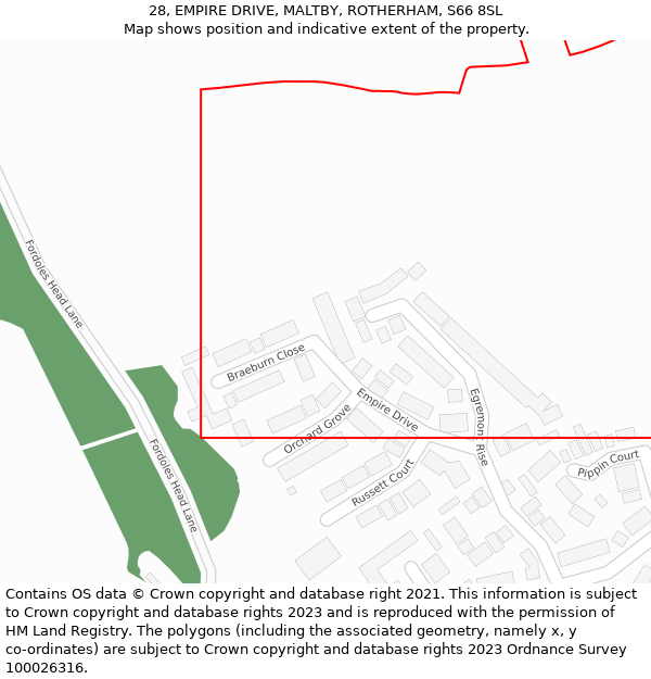 28, EMPIRE DRIVE, MALTBY, ROTHERHAM, S66 8SL: Location map and indicative extent of plot