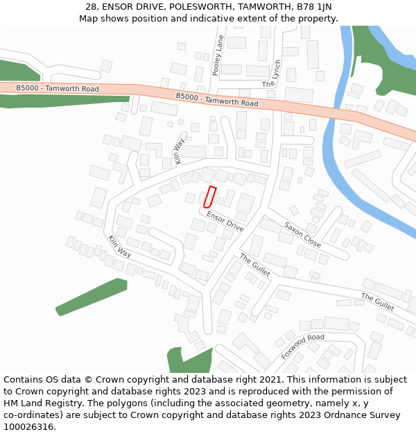 28, ENSOR DRIVE, POLESWORTH, TAMWORTH, B78 1JN: Location map and indicative extent of plot