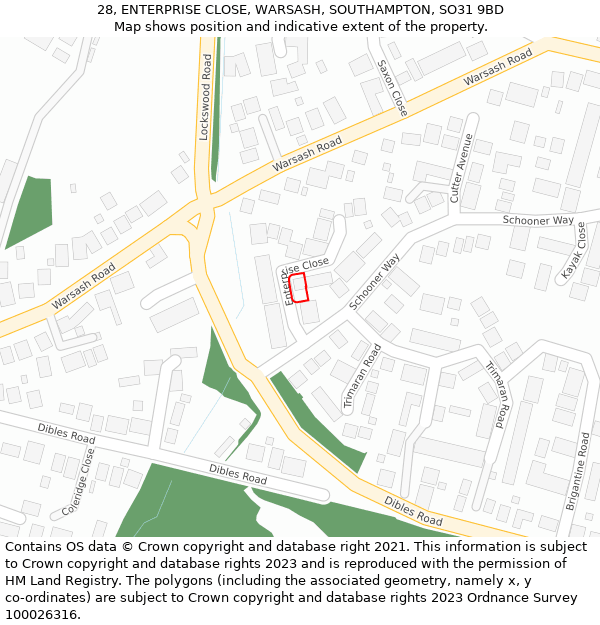 28, ENTERPRISE CLOSE, WARSASH, SOUTHAMPTON, SO31 9BD: Location map and indicative extent of plot