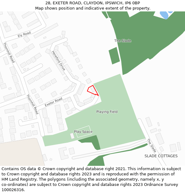 28, EXETER ROAD, CLAYDON, IPSWICH, IP6 0BP: Location map and indicative extent of plot
