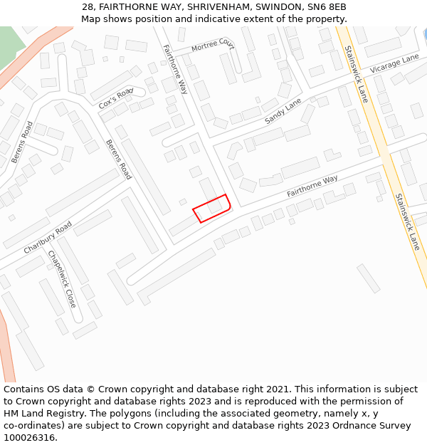 28, FAIRTHORNE WAY, SHRIVENHAM, SWINDON, SN6 8EB: Location map and indicative extent of plot