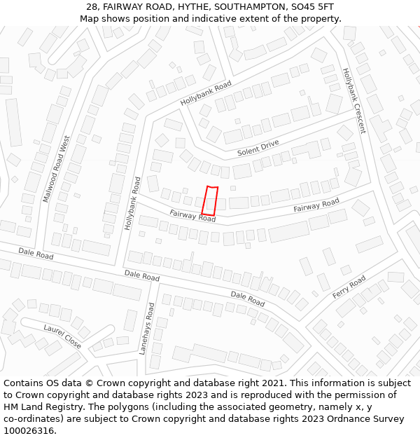 28, FAIRWAY ROAD, HYTHE, SOUTHAMPTON, SO45 5FT: Location map and indicative extent of plot