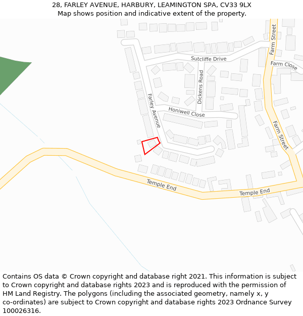 28, FARLEY AVENUE, HARBURY, LEAMINGTON SPA, CV33 9LX: Location map and indicative extent of plot