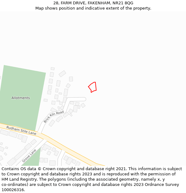 28, FARM DRIVE, FAKENHAM, NR21 8QG: Location map and indicative extent of plot