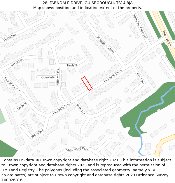 28, FARNDALE DRIVE, GUISBOROUGH, TS14 8JA: Location map and indicative extent of plot