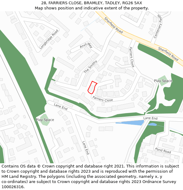 28, FARRIERS CLOSE, BRAMLEY, TADLEY, RG26 5AX: Location map and indicative extent of plot