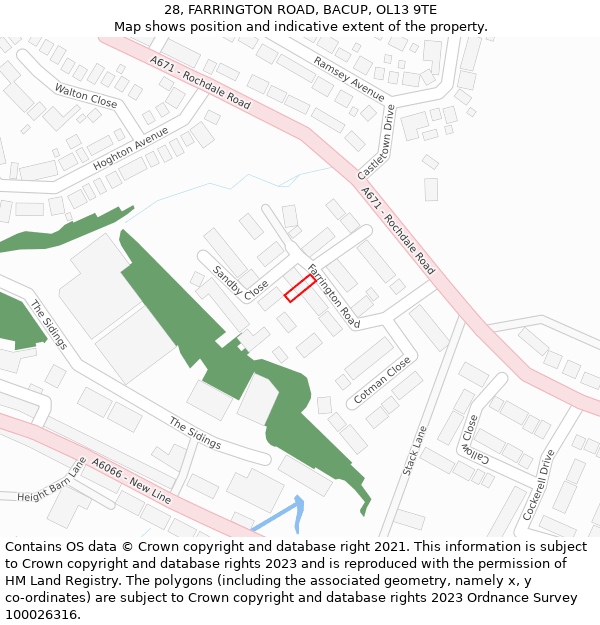 28, FARRINGTON ROAD, BACUP, OL13 9TE: Location map and indicative extent of plot