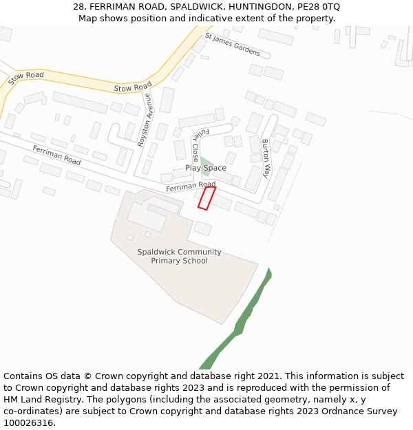 28, FERRIMAN ROAD, SPALDWICK, HUNTINGDON, PE28 0TQ: Location map and indicative extent of plot