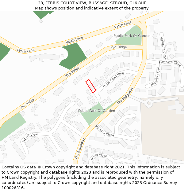 28, FERRIS COURT VIEW, BUSSAGE, STROUD, GL6 8HE: Location map and indicative extent of plot