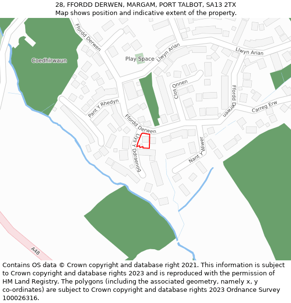 28, FFORDD DERWEN, MARGAM, PORT TALBOT, SA13 2TX: Location map and indicative extent of plot