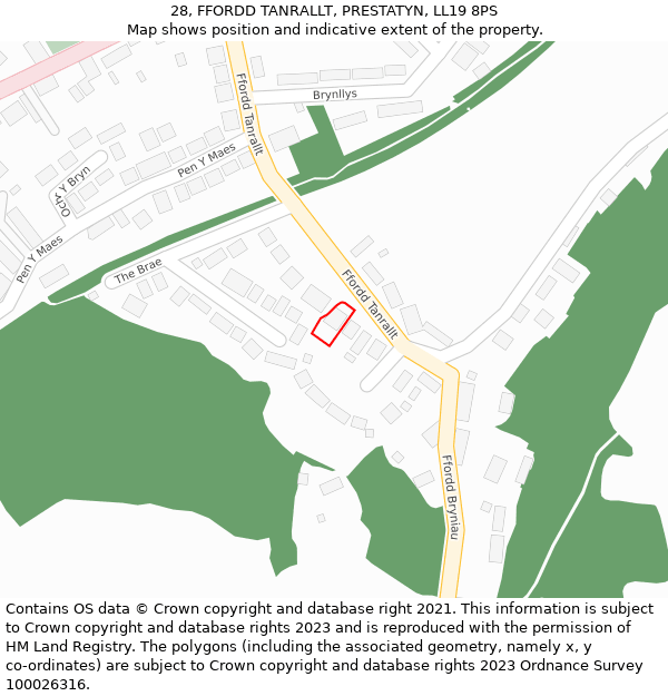 28, FFORDD TANRALLT, PRESTATYN, LL19 8PS: Location map and indicative extent of plot