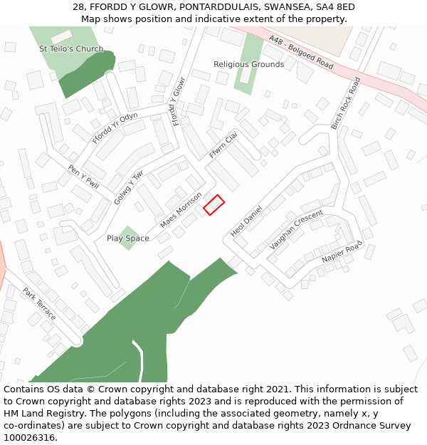 28, FFORDD Y GLOWR, PONTARDDULAIS, SWANSEA, SA4 8ED: Location map and indicative extent of plot