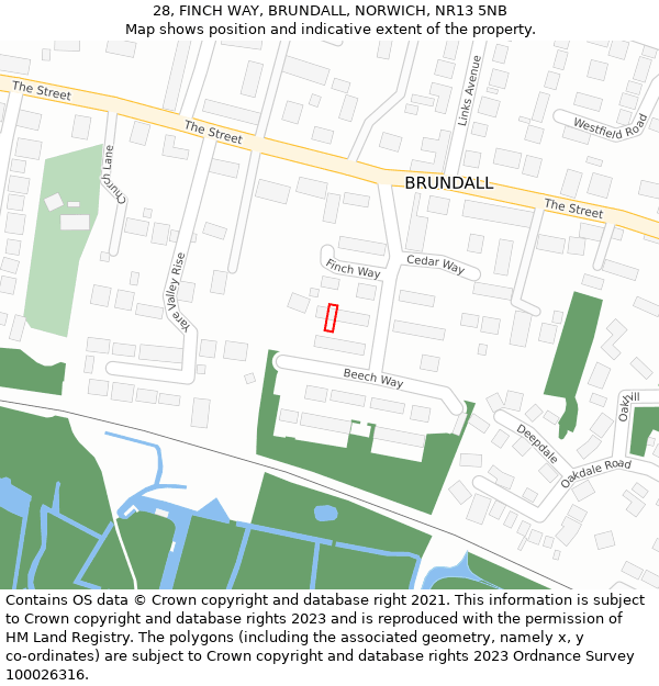 28, FINCH WAY, BRUNDALL, NORWICH, NR13 5NB: Location map and indicative extent of plot