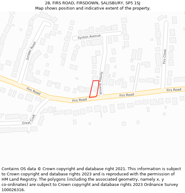 28, FIRS ROAD, FIRSDOWN, SALISBURY, SP5 1SJ: Location map and indicative extent of plot