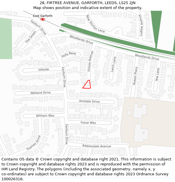 28, FIRTREE AVENUE, GARFORTH, LEEDS, LS25 2JN: Location map and indicative extent of plot