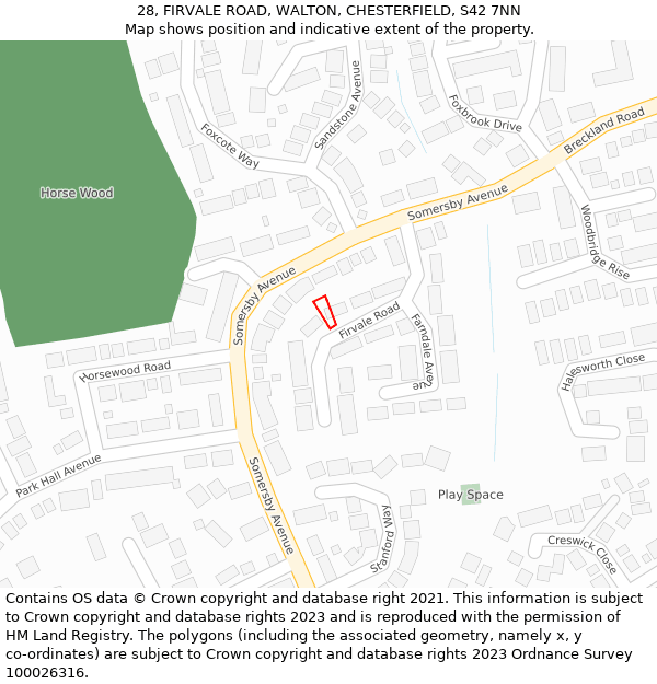 28, FIRVALE ROAD, WALTON, CHESTERFIELD, S42 7NN: Location map and indicative extent of plot