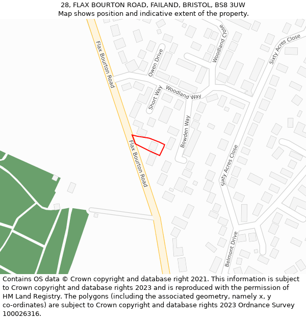 28, FLAX BOURTON ROAD, FAILAND, BRISTOL, BS8 3UW: Location map and indicative extent of plot