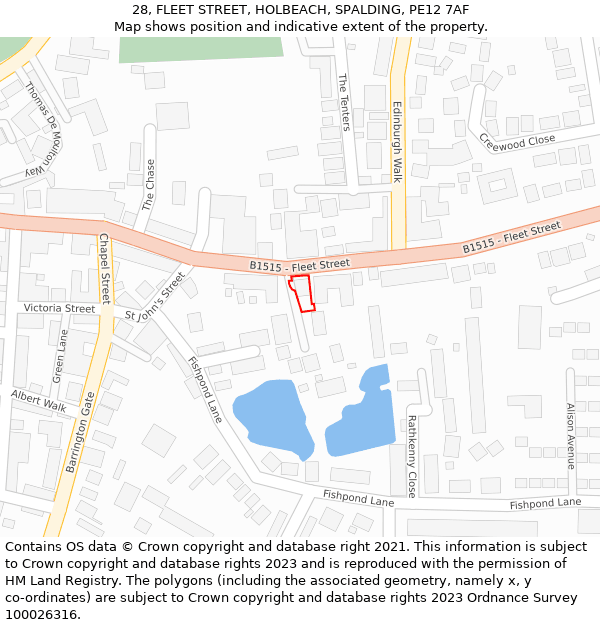 28, FLEET STREET, HOLBEACH, SPALDING, PE12 7AF: Location map and indicative extent of plot