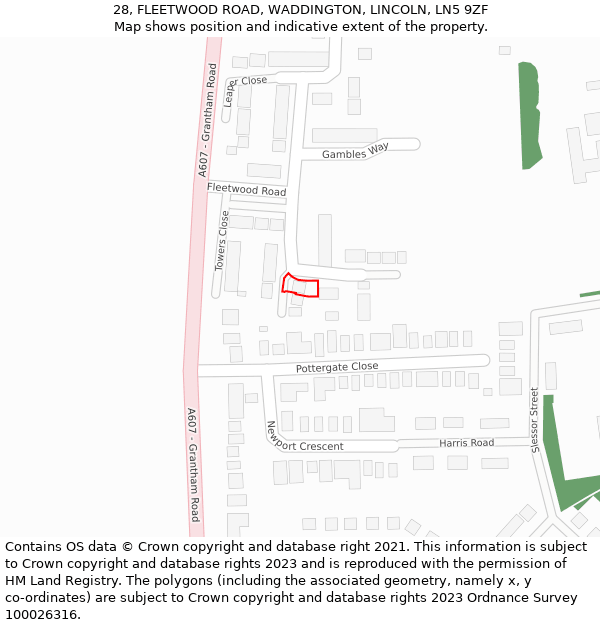 28, FLEETWOOD ROAD, WADDINGTON, LINCOLN, LN5 9ZF: Location map and indicative extent of plot